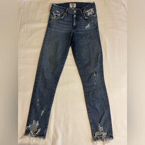 Agolde Women's Blue Ankle Cropped Skinny Distressed Ripped Jeans Size 25